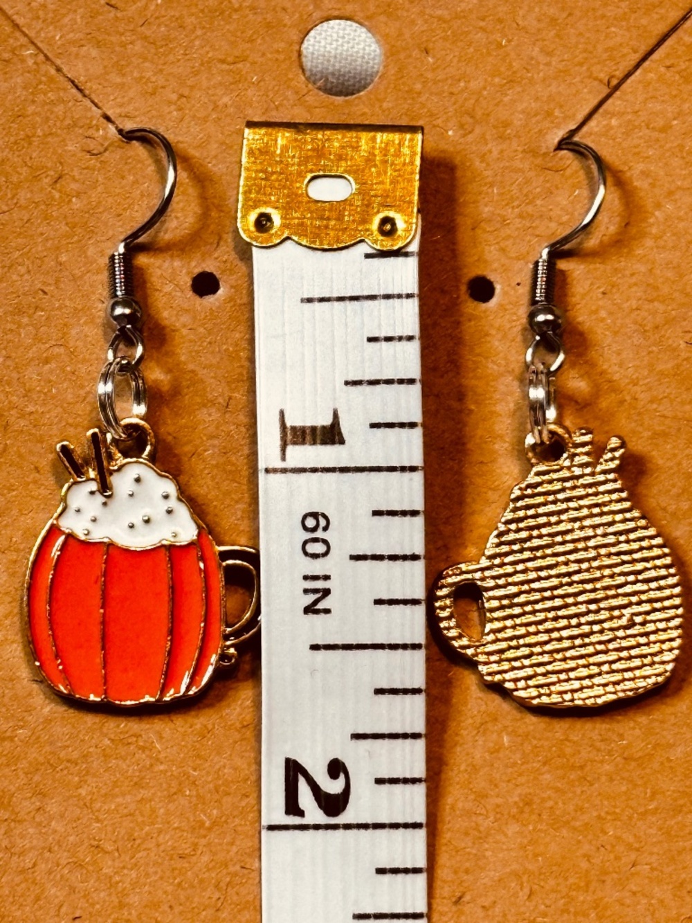 Handmade Pumpkin Spice Latte Earrings Fall Coffee Enamel Stainless Steel Dangles - Picture 4 of 6